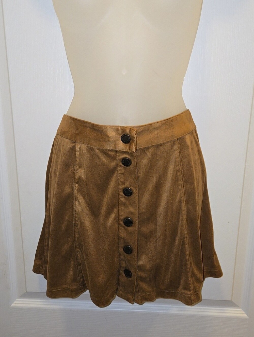 American Eagle Faux Suede Button-Up Tan/Camel Boho Mini Skirt- 70s Aesthetic